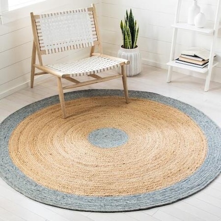 Safavieh 3 x 3 ft. Braided Contemporary Round Rug, Light Blue & Gold BRD910H-3R